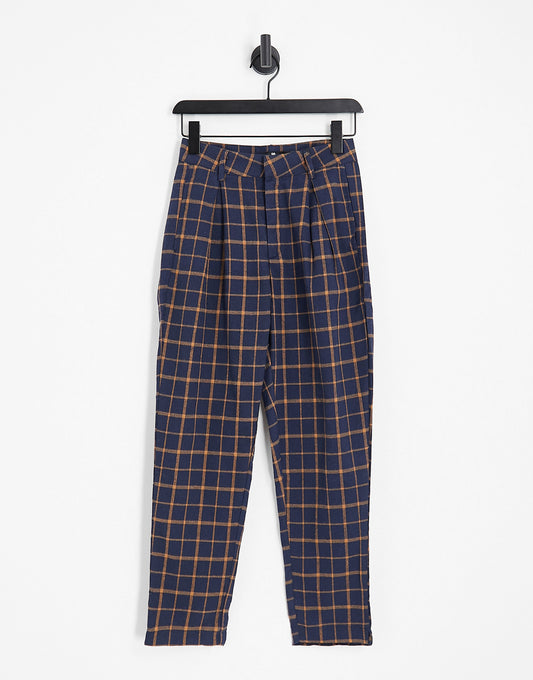 Heartbreak Petite tailored peg leg trousers in navy and orange check