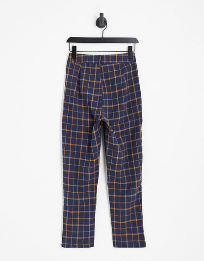 Heartbreak Petite tailored peg leg trousers in navy and orange check