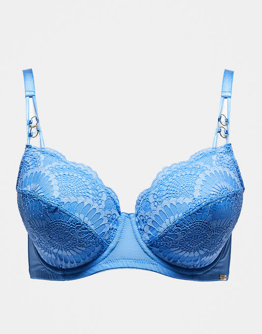 We Are We Wear Curve nylon blend padded plunge bra with hardwear detail in blue