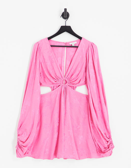 Topshop jacquard cut out mini dress in pink