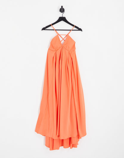 Y.A.S Bridesmaid maxi dress with plunge cross front in bright orange