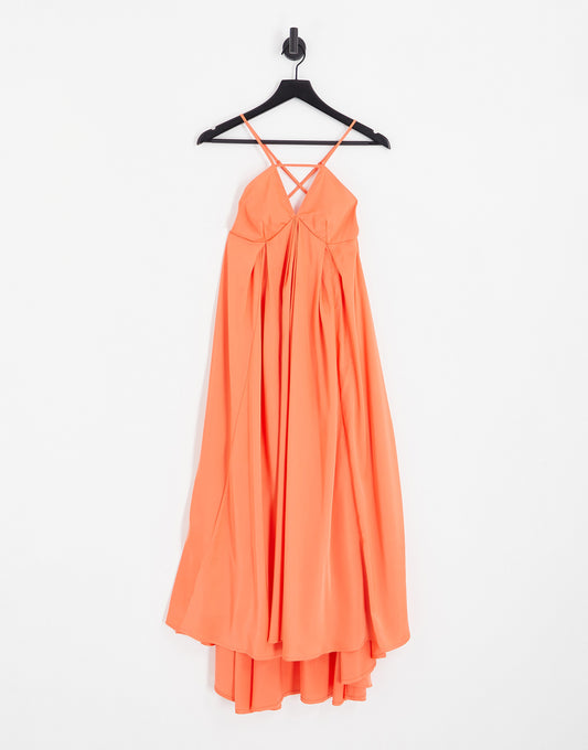 Y.A.S Bridesmaid maxi dress with plunge cross front in bright orange