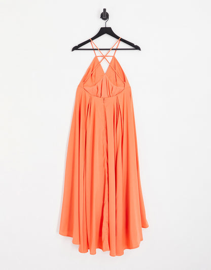 Y.A.S Bridesmaid maxi dress with plunge cross front in bright orange