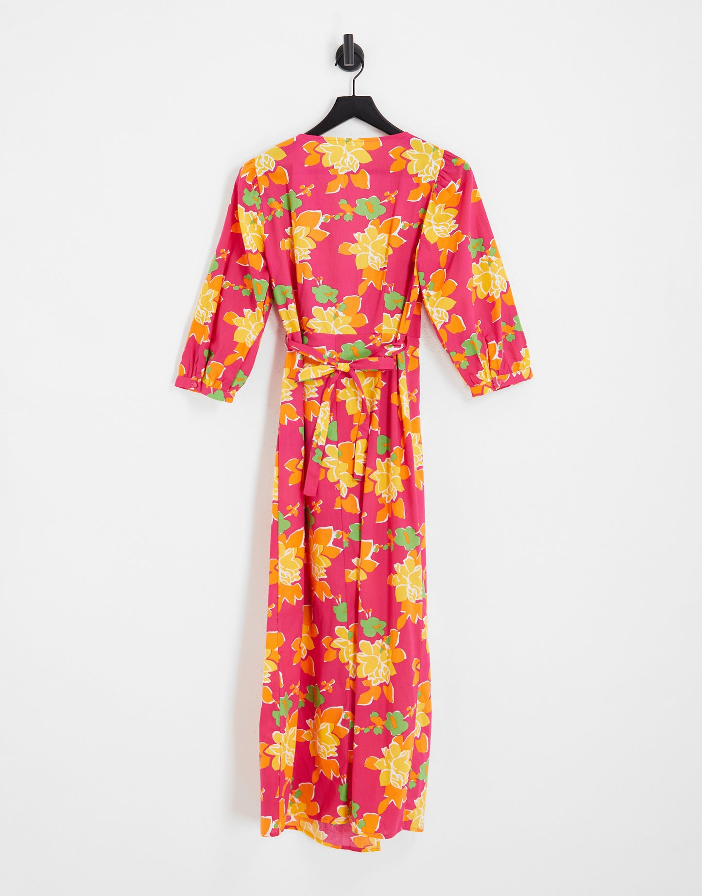 Vila exclusive wrap midi dress in pink bold floral