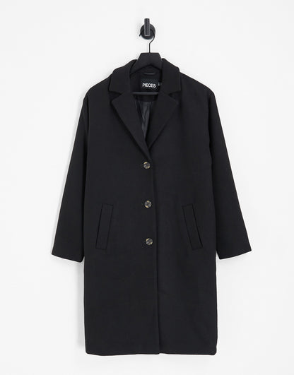 Pieces Alice wool blend coat in black