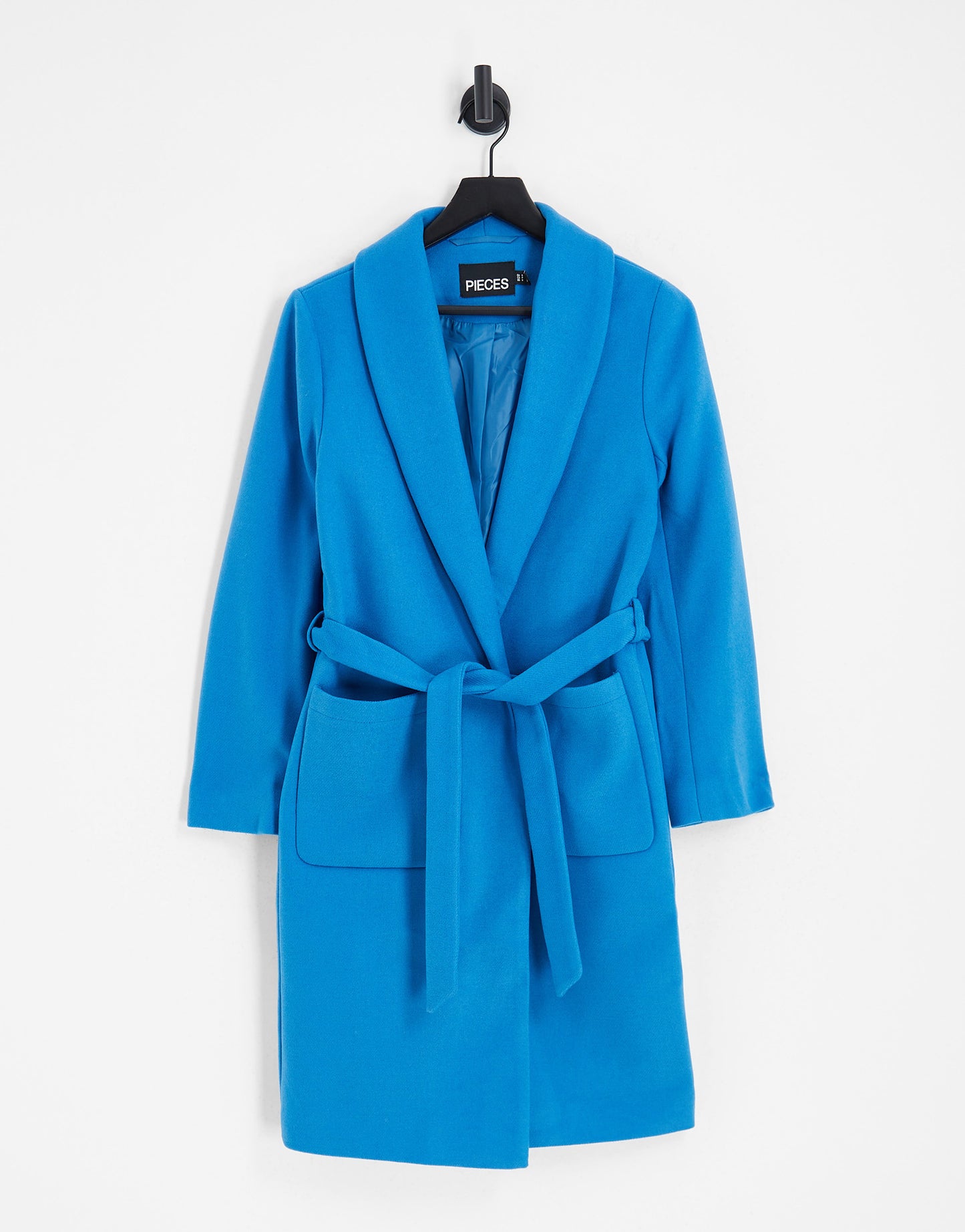 Pieces Alicia belted wool blend coat in blue