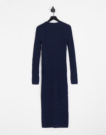 ASOS DESIGN Tall knitted midi dress with popper front in navy