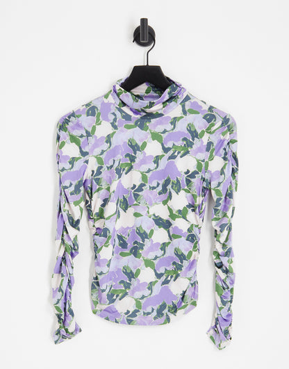 & Other Stories floral print high neck top in lilac