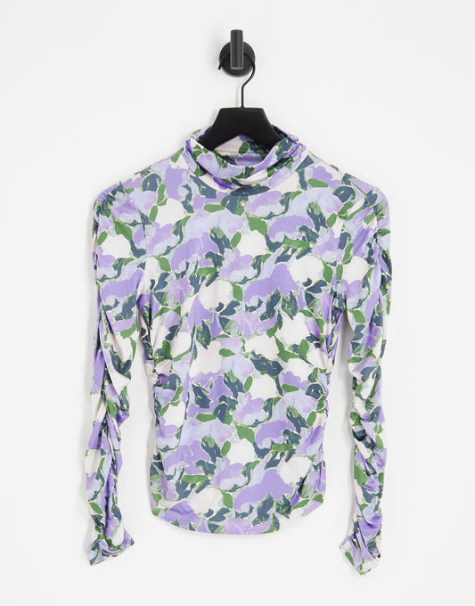 & Other Stories floral print high neck top in lilac