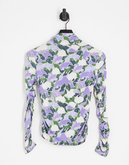 & Other Stories floral print high neck top in lilac