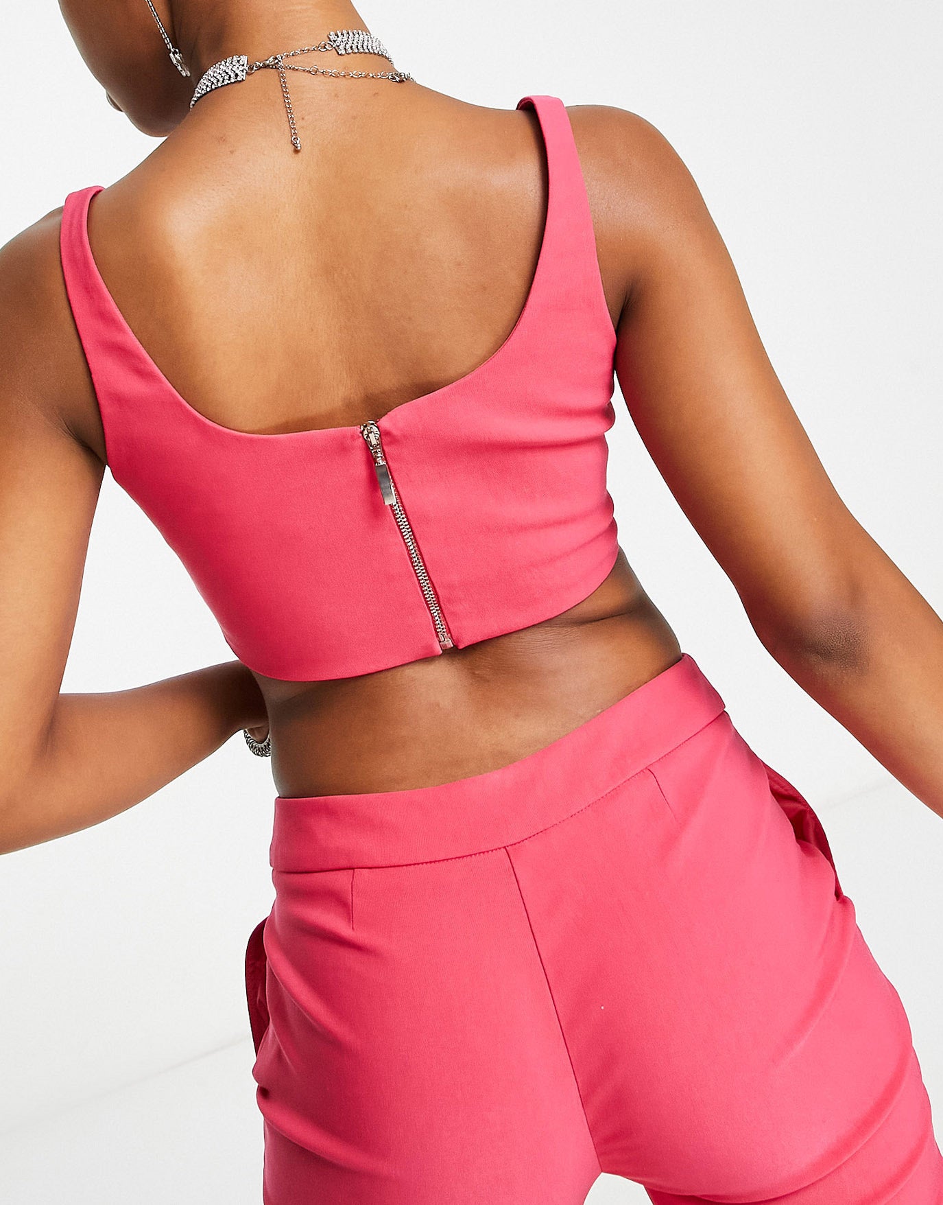 Miss Selfridge bengaline bustier crop top co-ord in bright pink