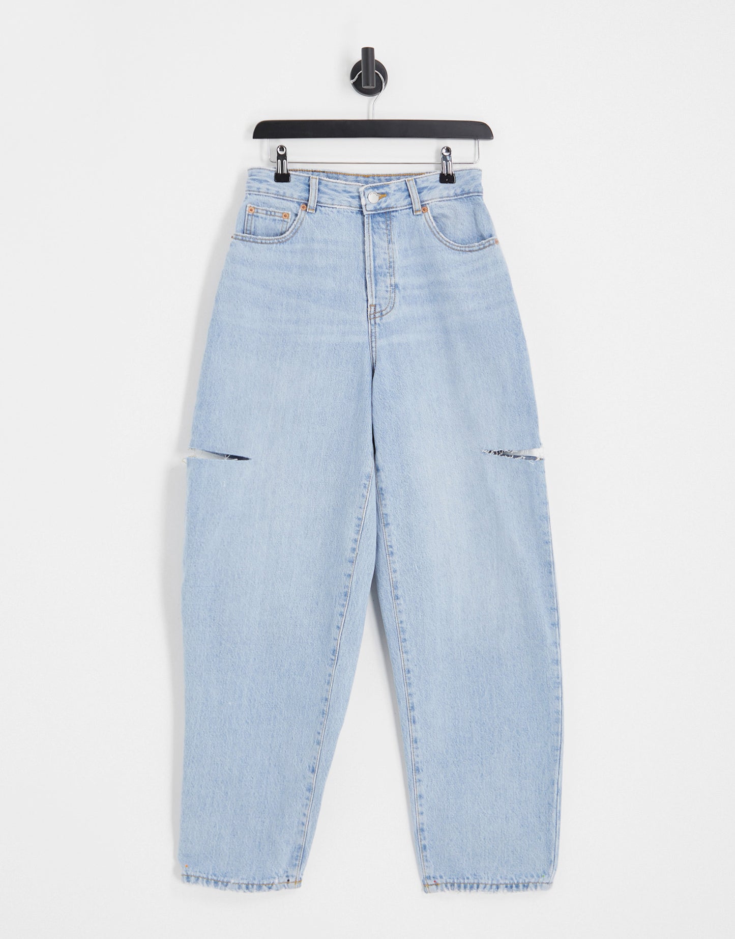 Dr Denim Bella balloon leg jeans with rip in light wash blue