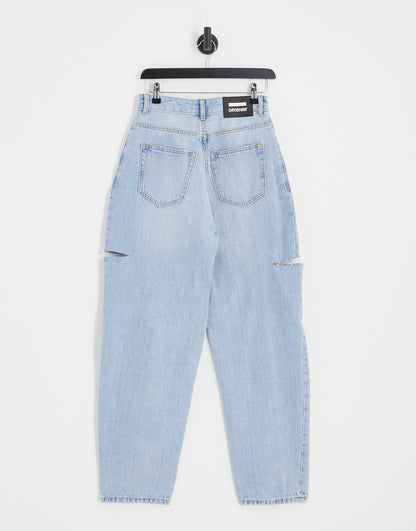 Dr Denim Bella balloon leg jeans with rip in light wash blue