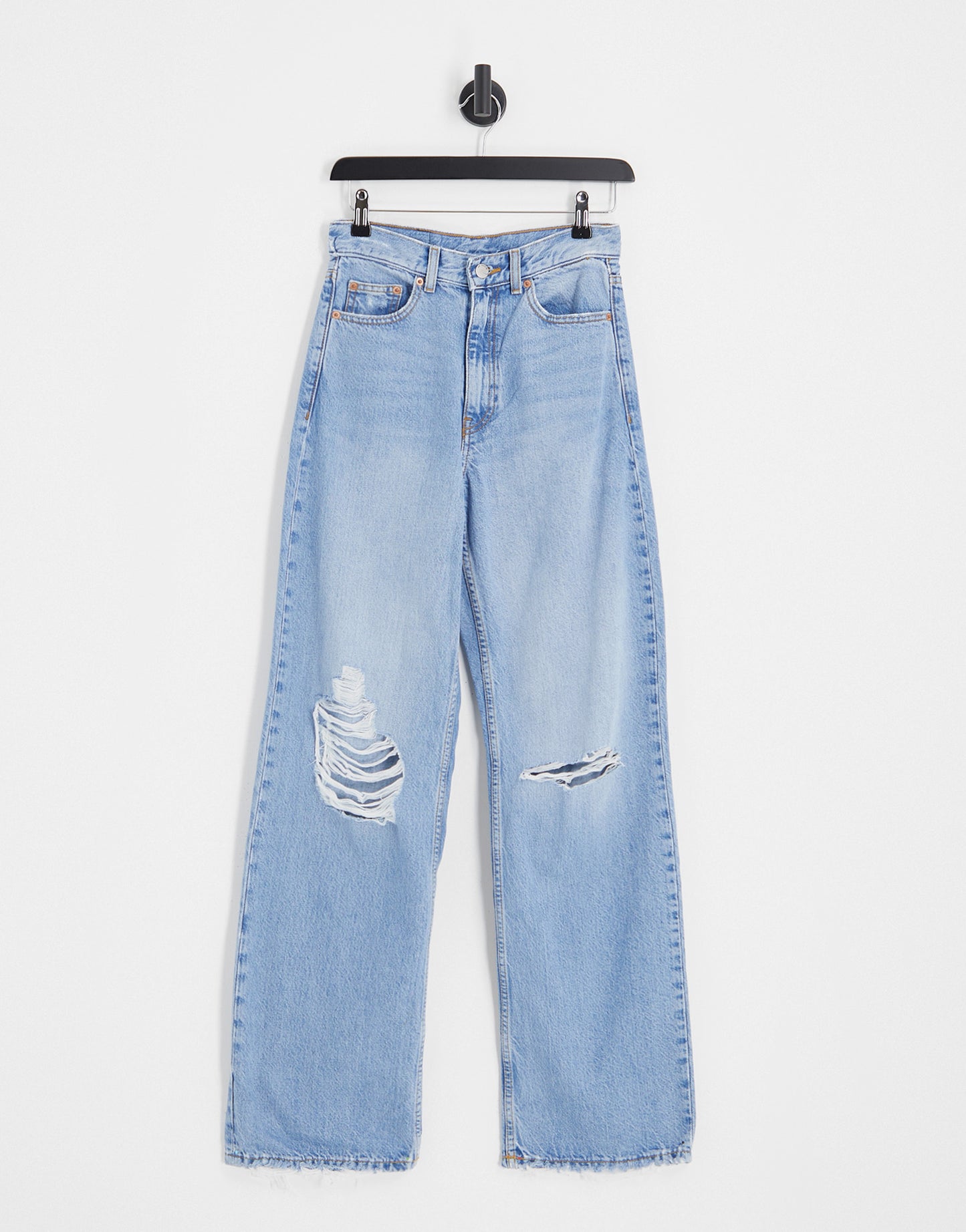 Dr Denim Echo straight leg jeans with rips in mid wash blue