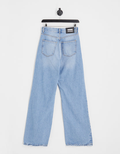 Dr Denim Echo straight leg jeans with rips in mid wash blue