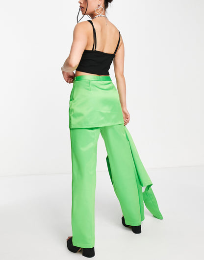 COLLUSION satin trouser skirt in green co-ord