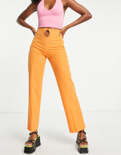 COLLUSION keyhole detail trousers in orange