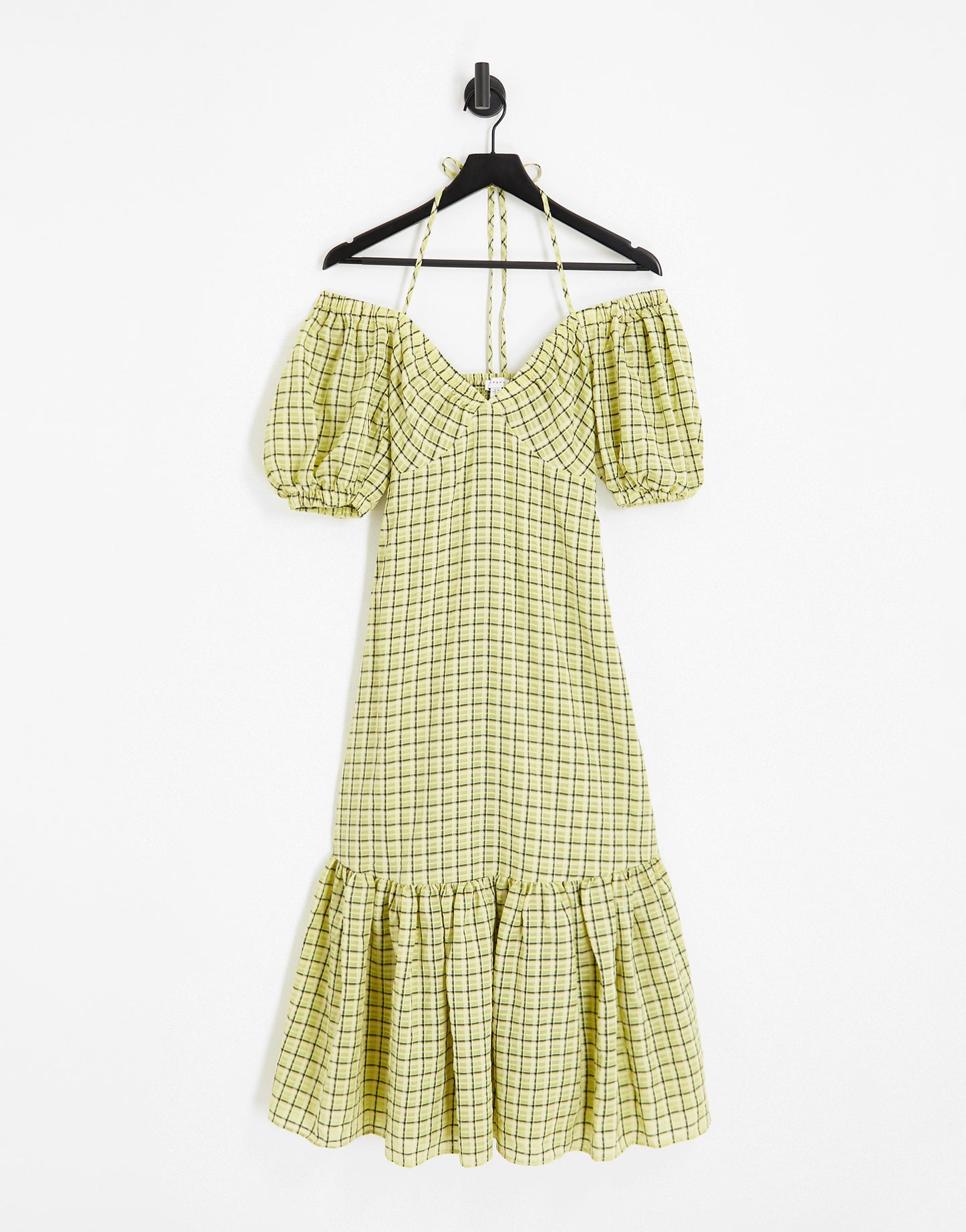 Topshop textured check bust cup midi dress in lime