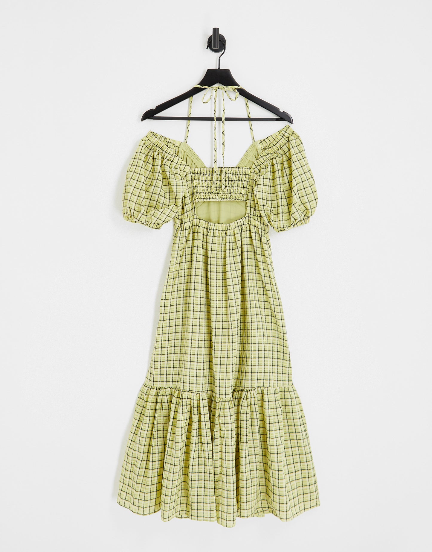 Topshop textured check bust cup midi dress in lime