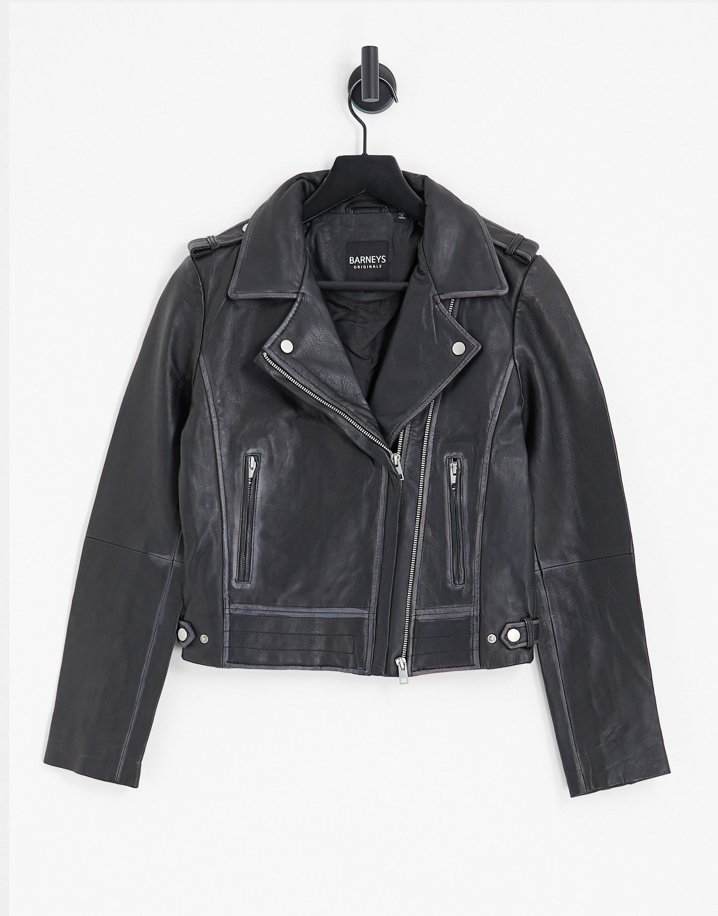 Barney's Originals Beppe leather jacket with ribbed detail in black