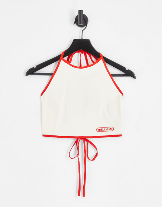 adidas Originals resort halter crop top in off white with red binding detail