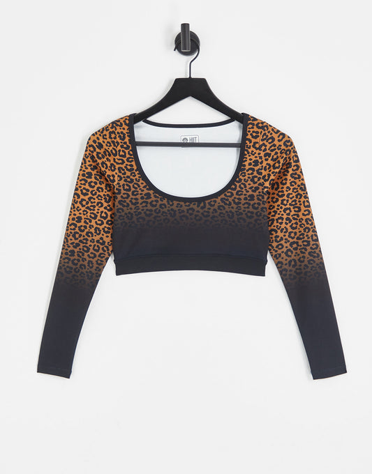 HIIT crop top with long sleeve in ombre animal print