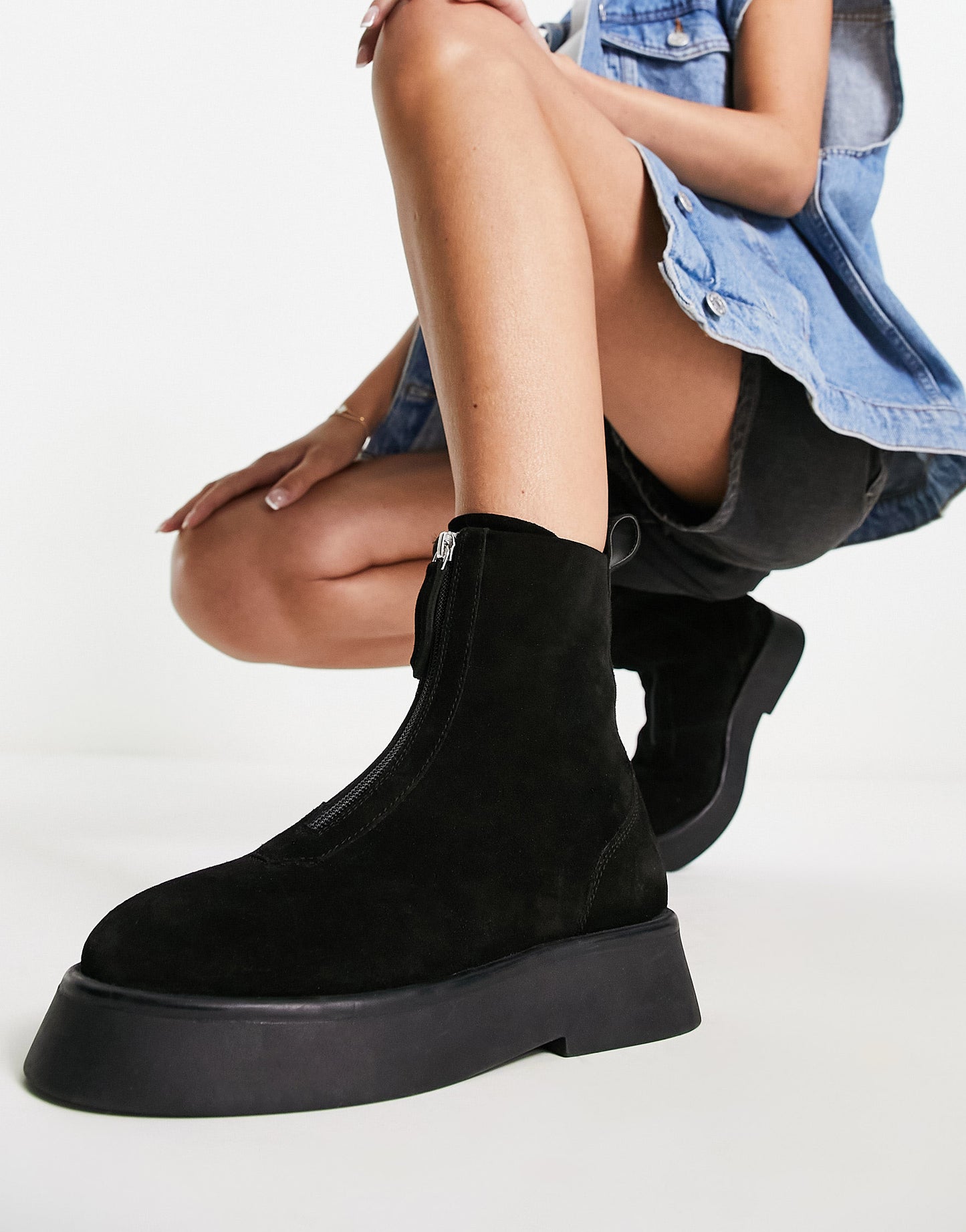 ASOS DESIGN Atlantis leather zip front boots in black suede