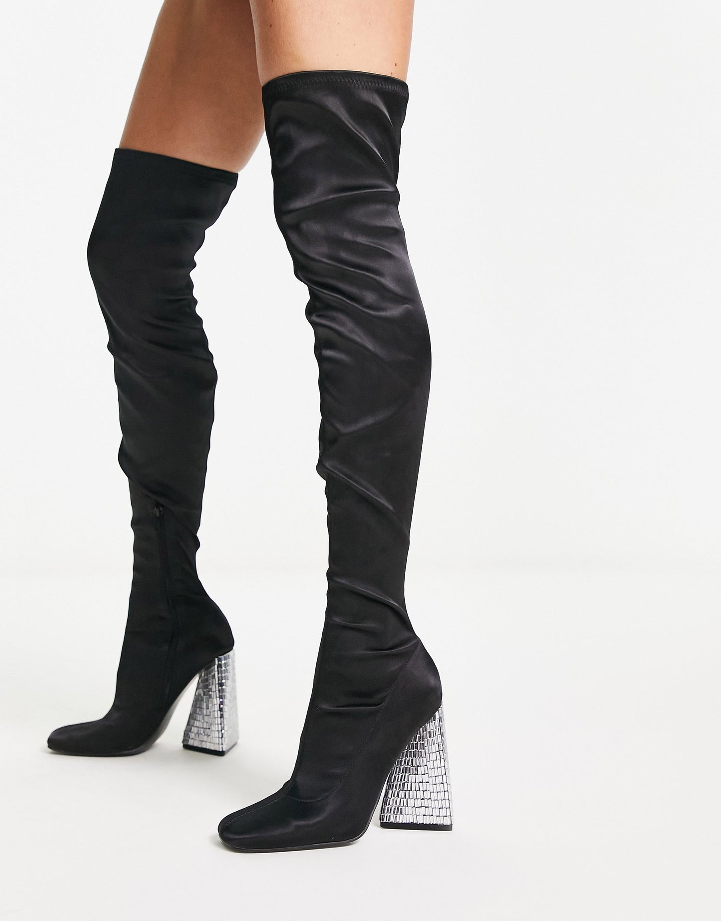 ASOS DESIGN Kent over the knee boots with embellished heel in black