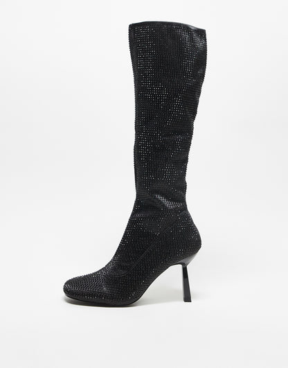 ASOS DESIGN Crystal sock knee boots in black rhinestone