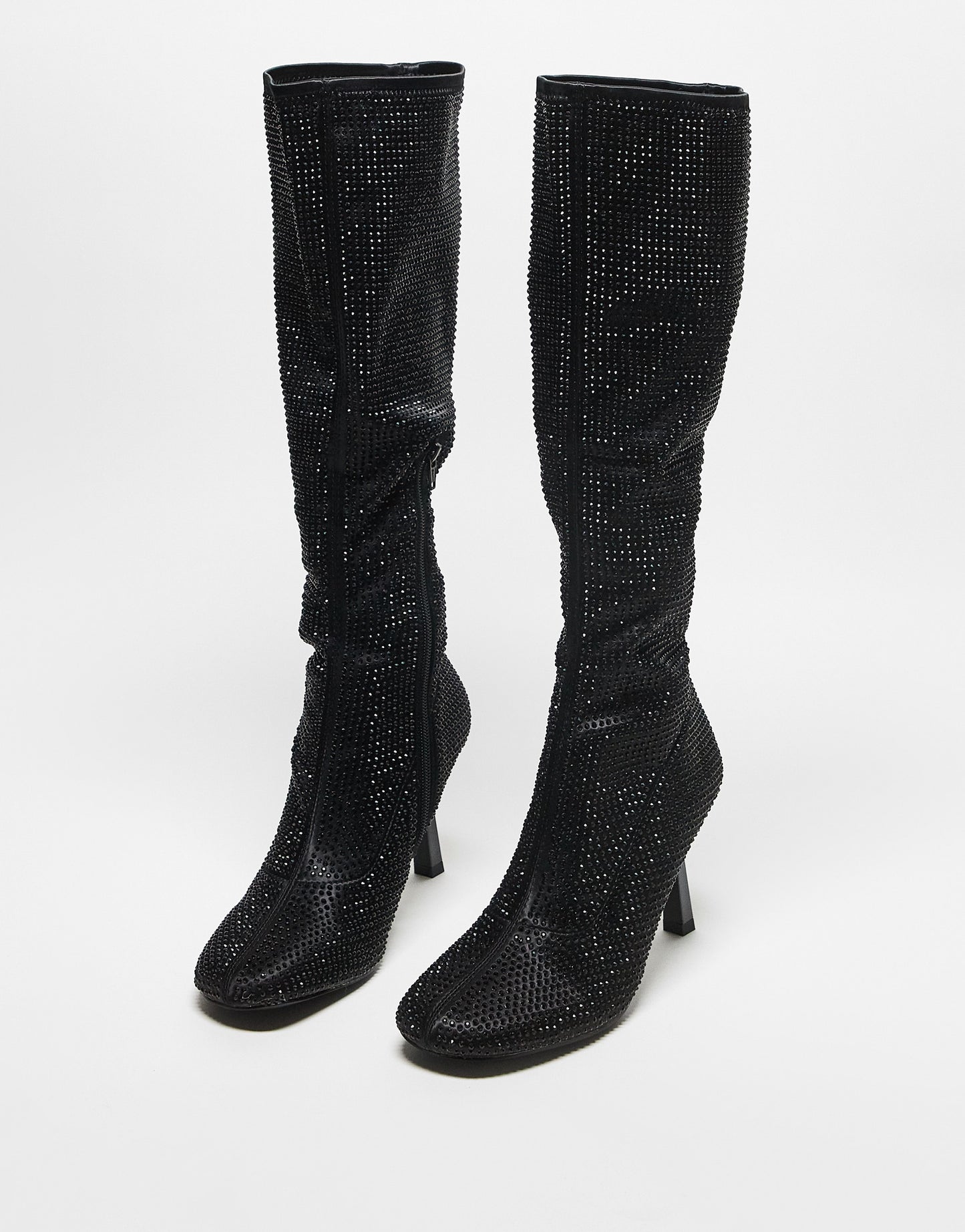 ASOS DESIGN Crystal sock knee boots in black rhinestone