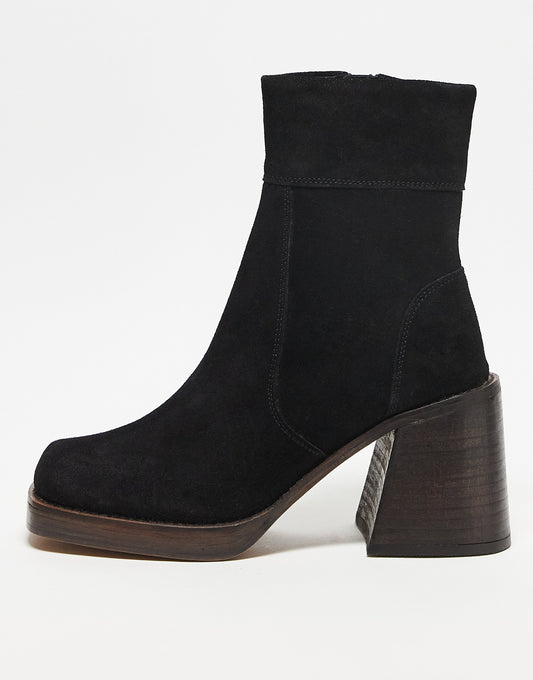 ASOS DESIGN Region suede mid-heel boots in black