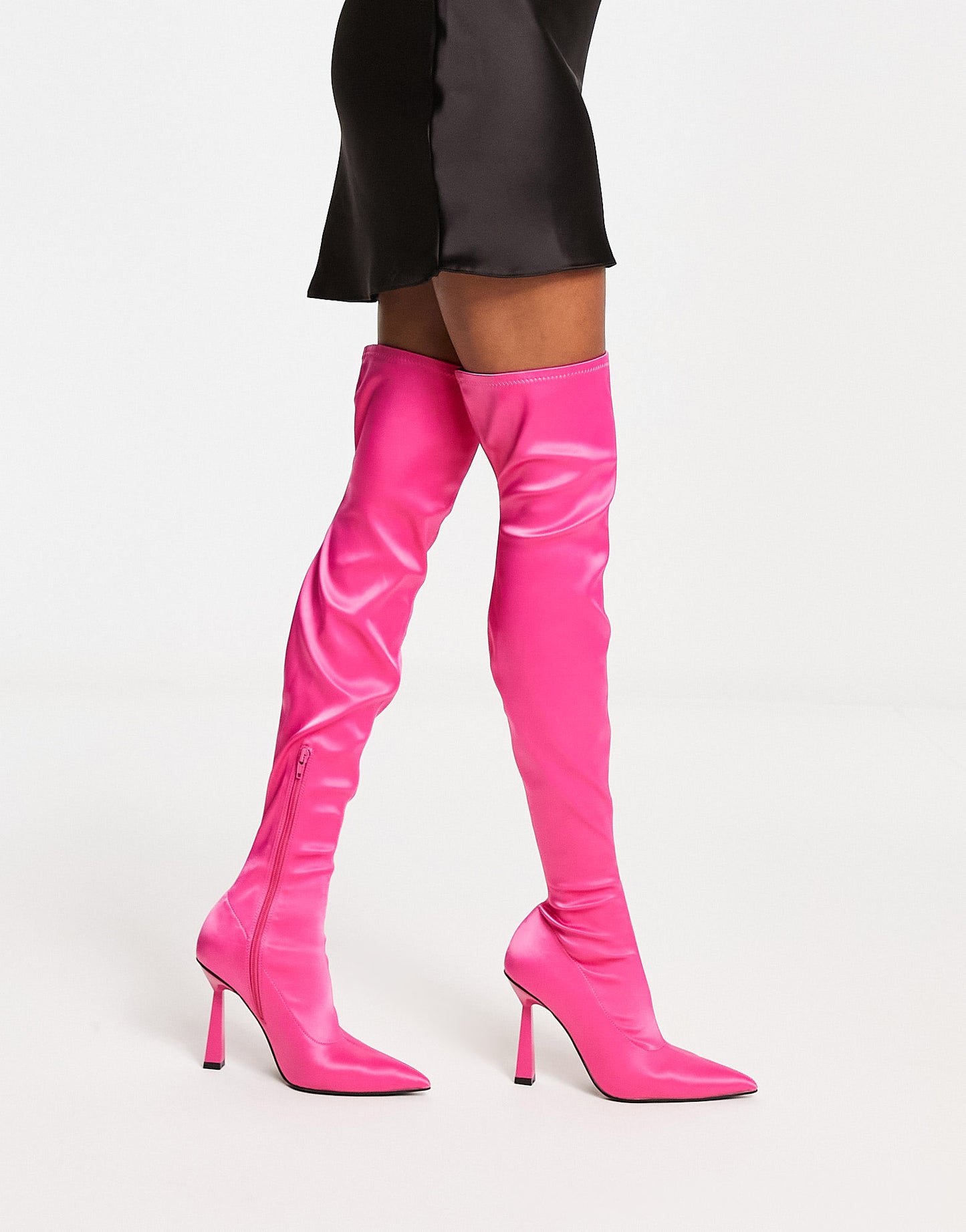 ASOS DESIGN Krista heeled sock boots in pink satin