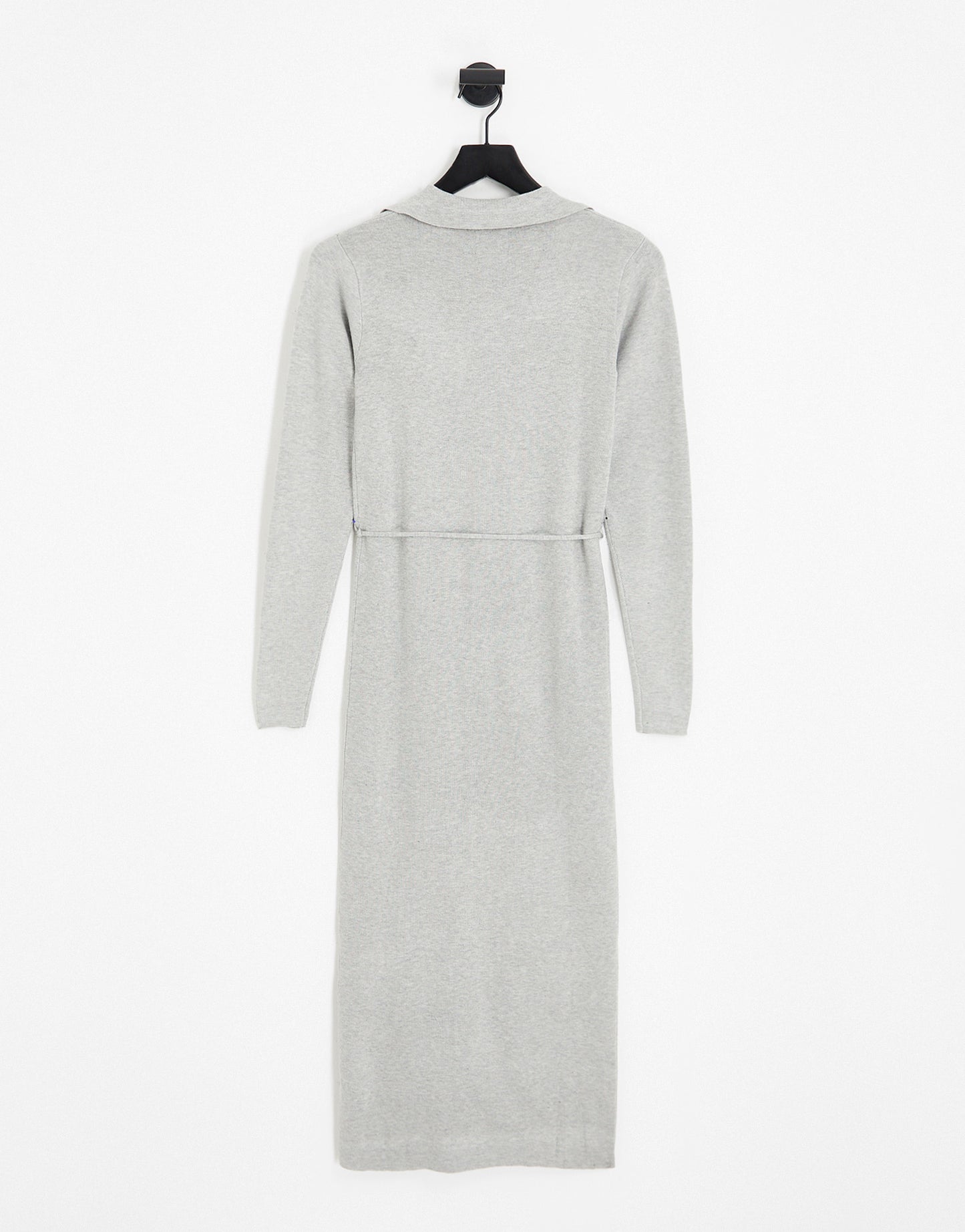 ASOS DESIGN knitted midi dress with open collar and tie waist in grey