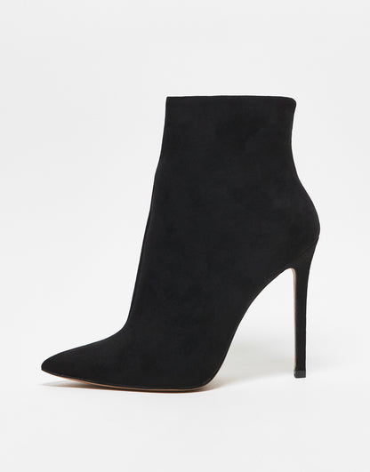 ASOS DESIGN Wide Fit Emerald high heeled sock boots in black micro