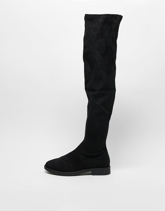 ASOS DESIGN Petite Kalani over the knee boots in black micro