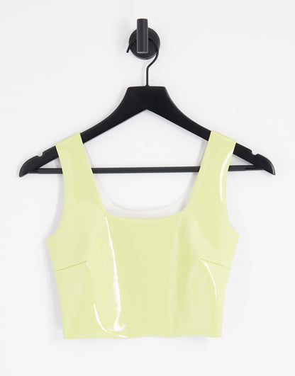 Commando co-ord faux patent leather crop top in pastel yellow