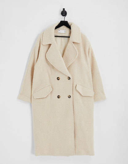 ASOS DESIGN smart double breasted boucle wool mix coat in cream