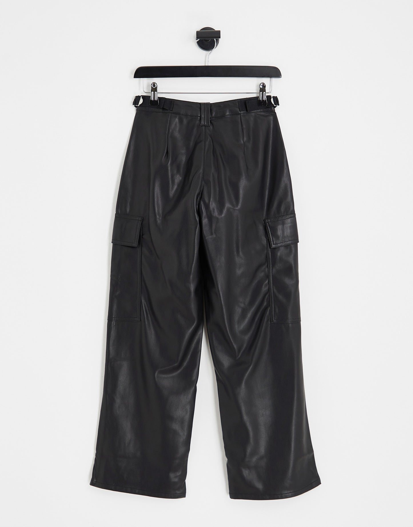 ASOS DESIGN Petite faux leather cargo trousers in black