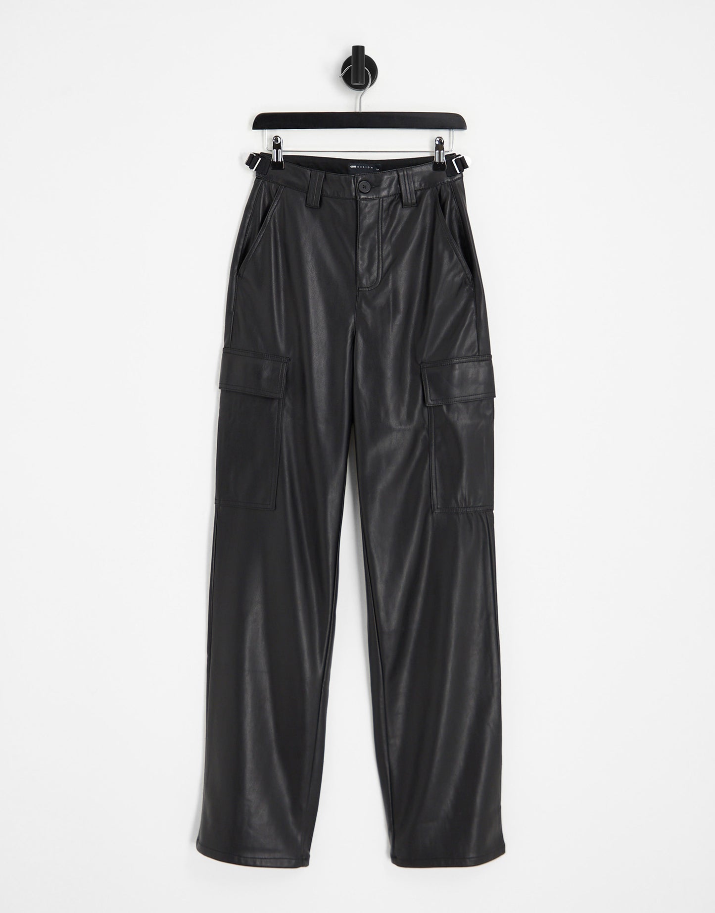 ASOS DESIGN Tall faux leather cargo trousers in black