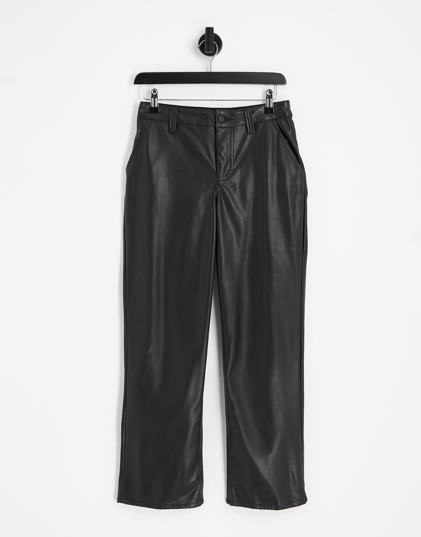 ASOS DESIGN Petite faux leather straight leg trousers in black