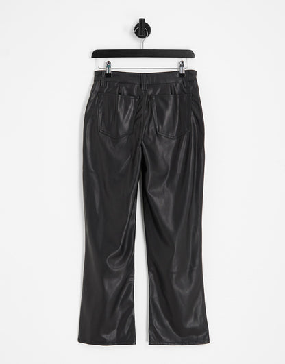 ASOS DESIGN Petite faux leather straight leg trousers in black