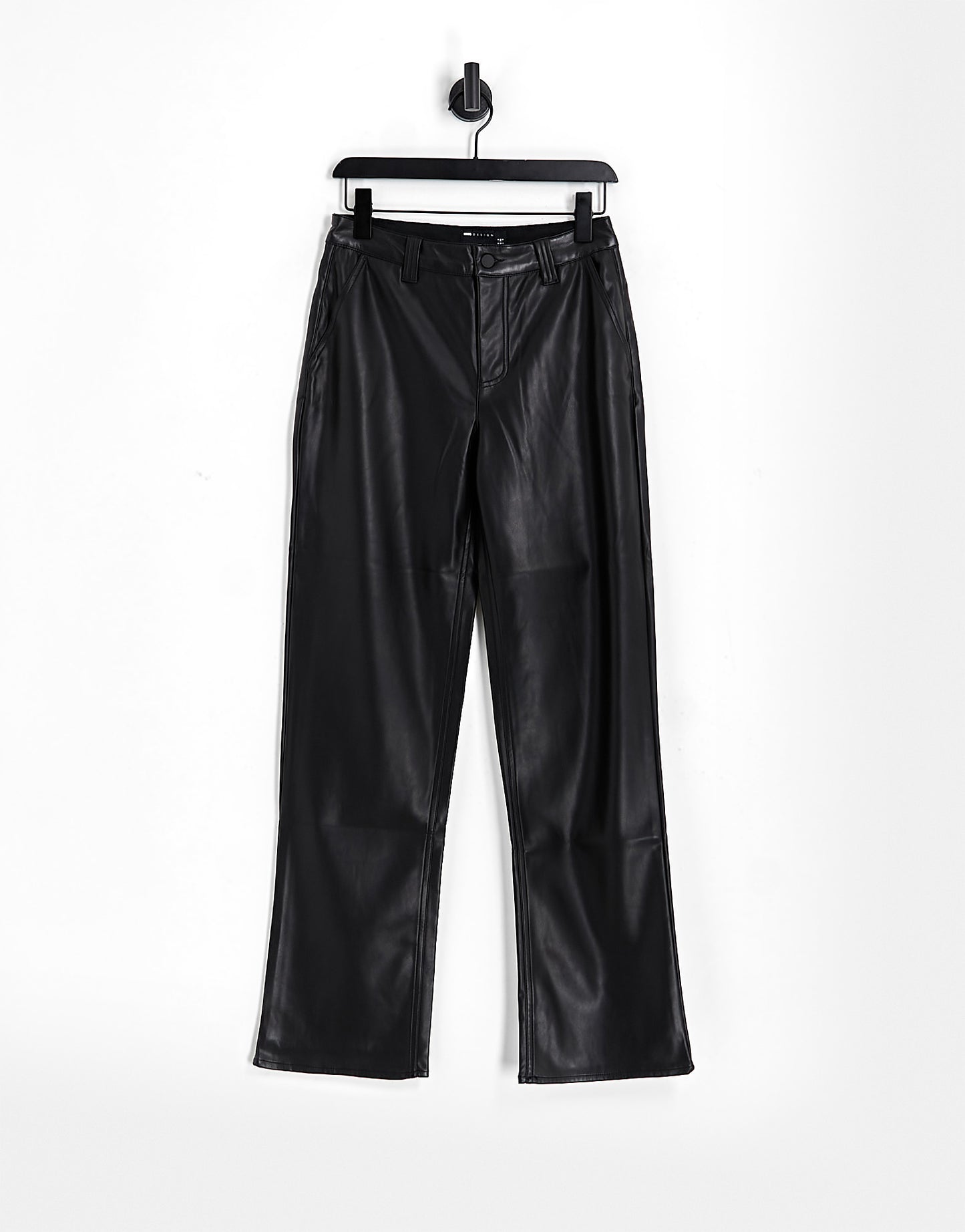 ASOS DESIGN faux leather look straight leg trousers in black