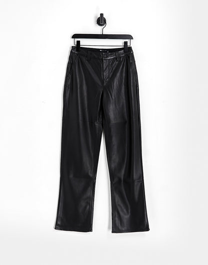 ASOS DESIGN faux leather look straight leg trousers in black