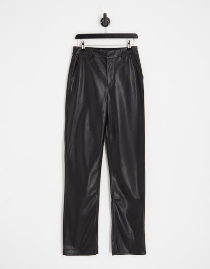 ASOS DESIGN Tall faux leather straight leg trousers in black