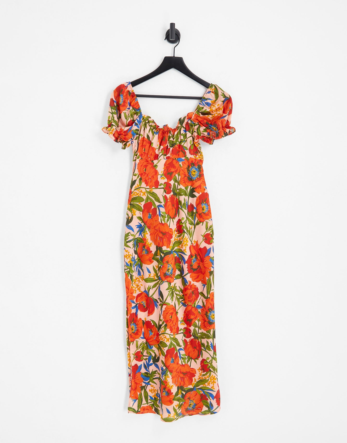 Topshop tie front bright floral midi dress in pink