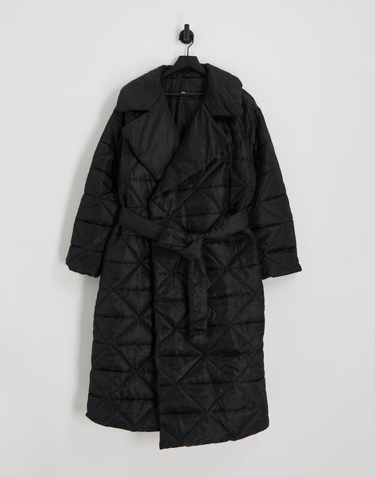 ASOS DESIGN Curve nylon quilted maxi puffer coat in black