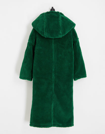 Topshop hooded borg coat in green