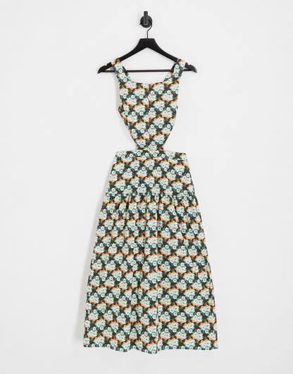 Topshop sketched daisy cut out midi dress in multi