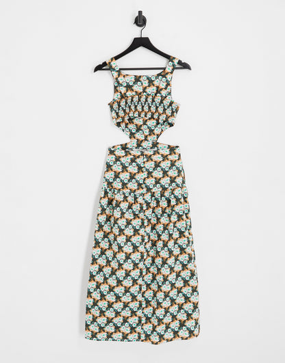 Topshop sketched daisy cut out midi dress in multi