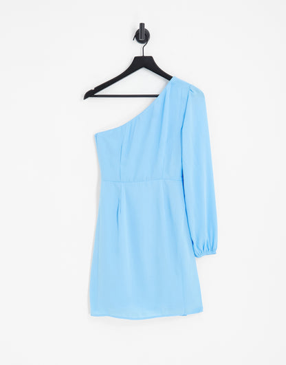 Vila exclusive one shoulder mini wrap dress in bright blue